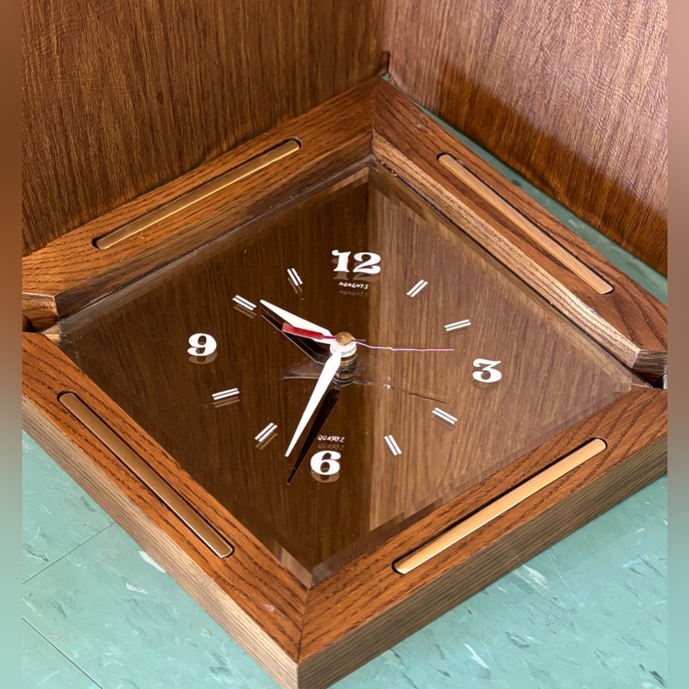 Vintage Mirror Wood Clock - 70s/80s Quartz Moments Wall Hanging WORKS